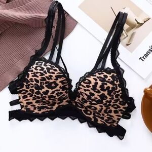 strappy lace leopard print push up bra